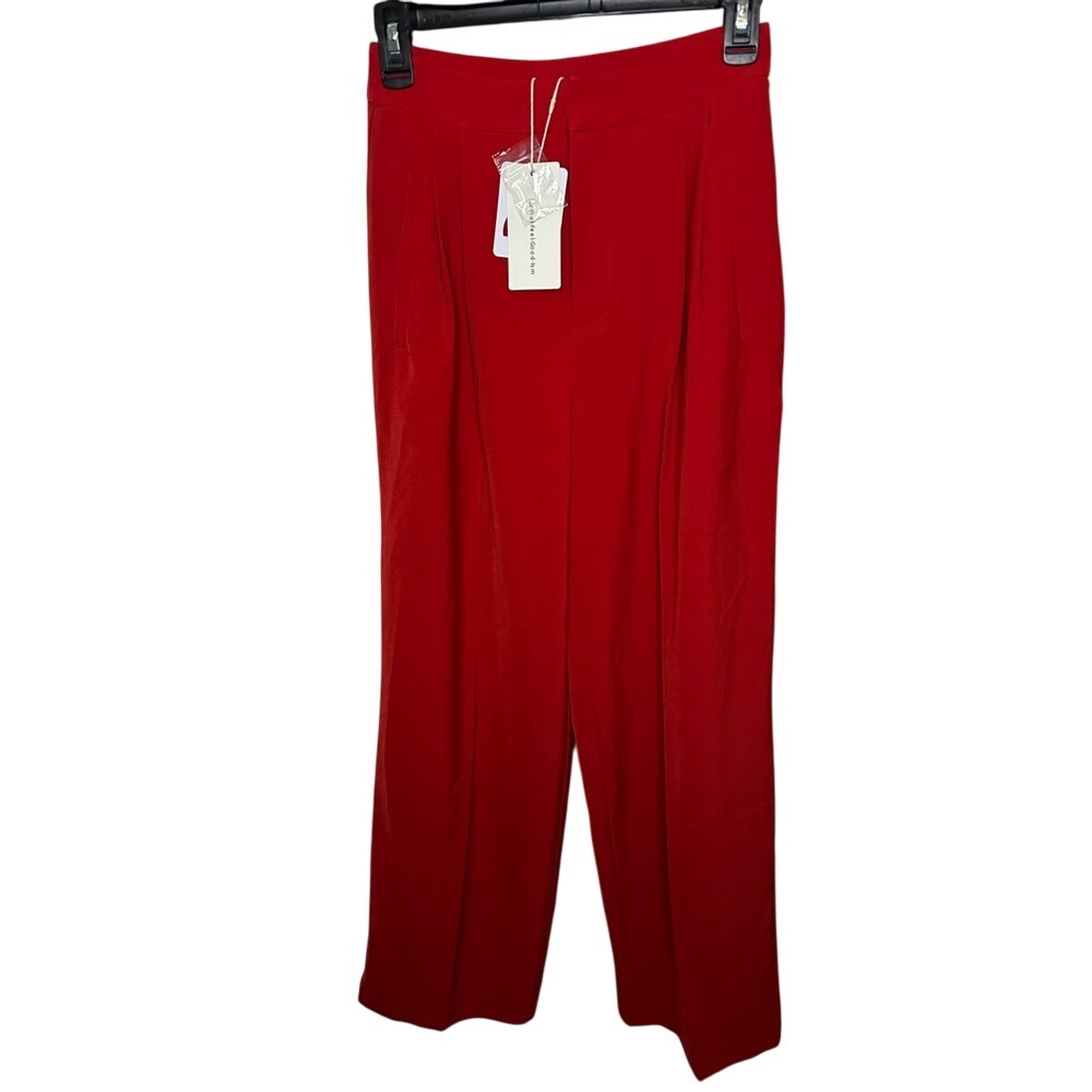Commense Red High Waist‎ Wide Leg Trousers Pants XS Extra Small New